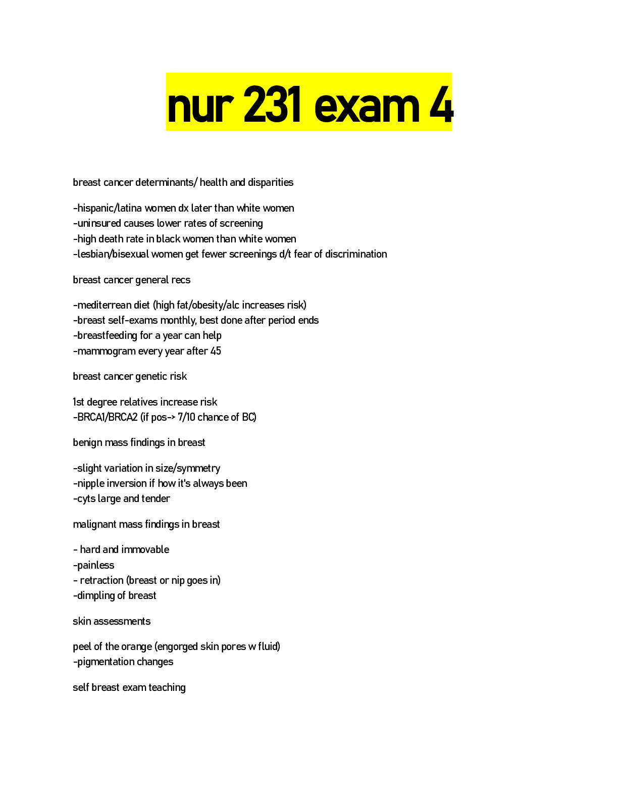 Preview image for nur 231 exam 4